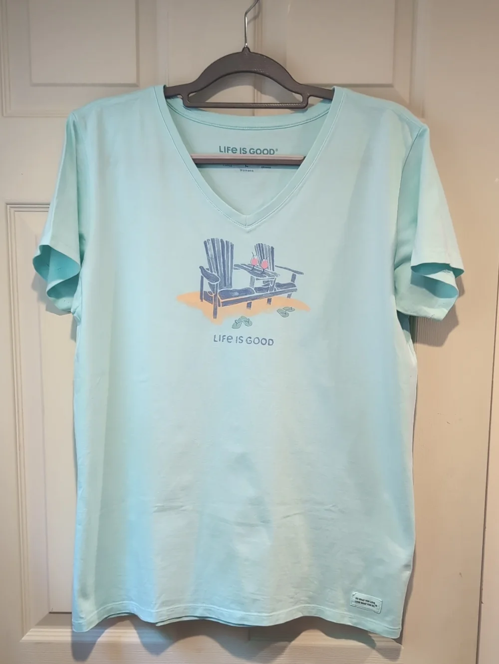 Life is Good Women's Short Sleeve V-Neck Tee - Light Aqua - Picture 1 of 1
